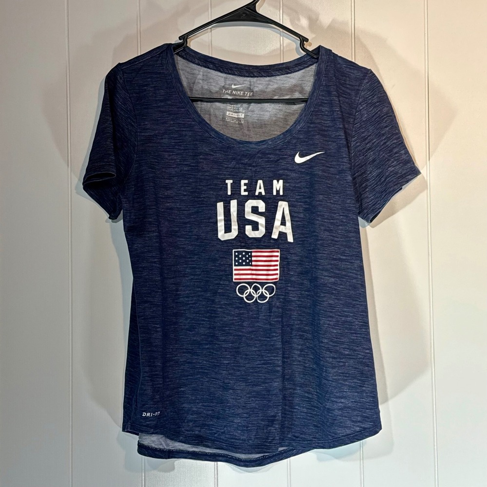 Nike Team USA Olympics Dri-FIT T-Shirt Womens Medium Navy Blue Heathered Graphic
